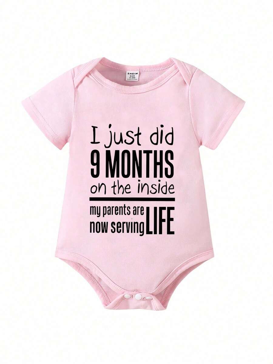 Bộ đồ liền thân tay ngắn họa tiết chữ dễ thương cho trẻ sơ sinh, mùa hè - Hồng - Xem 1