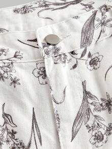 SHEIN MOD Jeans casuales anchos con bolsillos y estampado floral para mujer - Multicolor - Ver 3