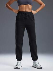 Powerista Women's Casual Solid Color Sports Pants - Black - View 4