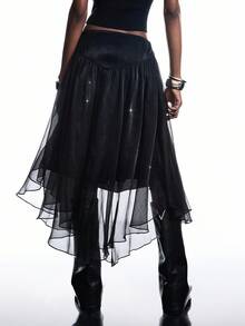 LYSMO Chân váy lưới thanh lịch thời trang dành cho nữ - màu đen - Xem 2