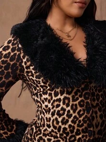 Rustia Plus Size Women Casual Leopard Print Long Sleeve Jacket