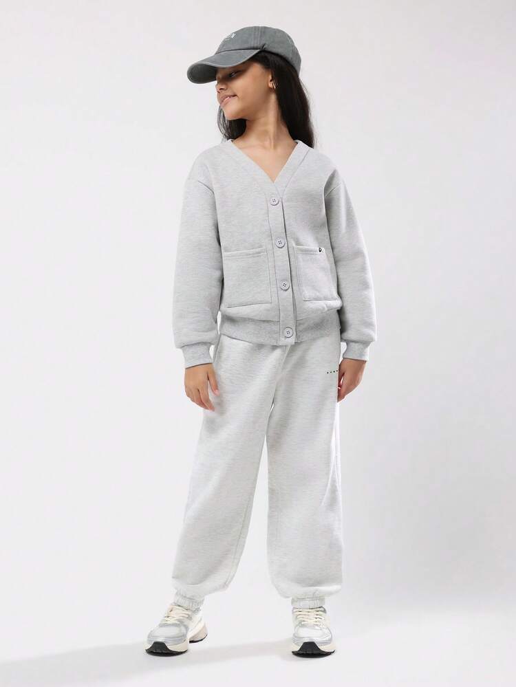 V Neck Button Front Cardigan With Front Pockets