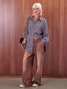 COUREZ Baggy Fit Carpenter Jeans In Dirty Brown Wash /Y2K Going Out Outfits  Women Clothes  Clothes Low Rise Jeans Spring Clothes Back To School - Brown - View 2