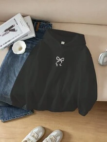 Leopard Print Butterfly Applique Hoodie Sweatshirt, Casual For Teen Girls - Black - View 2