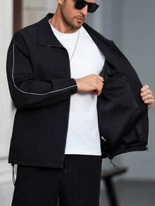 Manfinity Homme Men's Zip Front Loose Casual Jacket, Men Zip Up Jacket, Reflective Jacket, Men Jackets Streetwear - Black - View 7