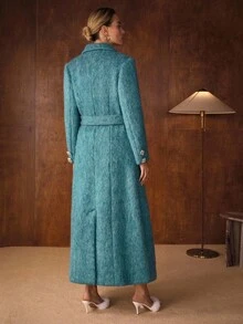 MOTF PREMIUM WOOL BELTED OVERCOAT - Teal Blue - View 4