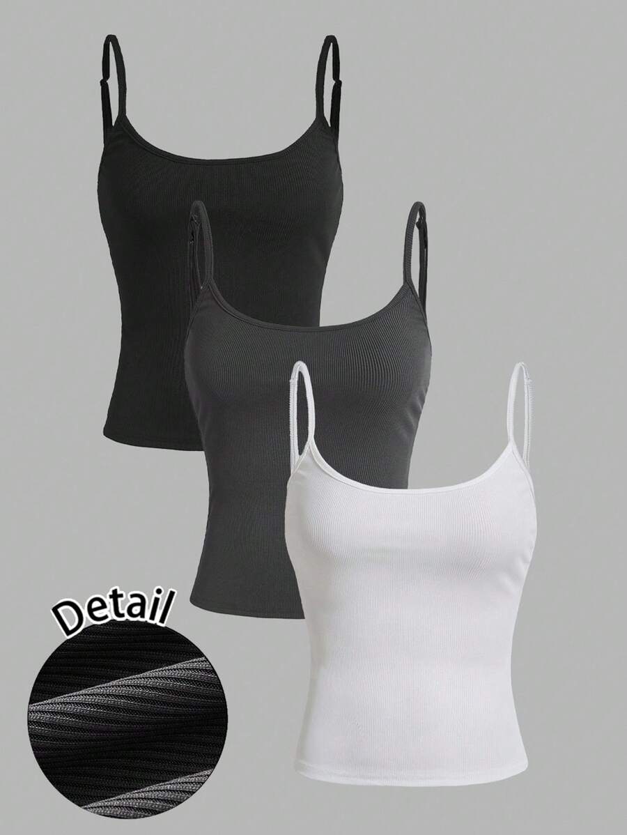 SHEIN EZwear 3件套女士性感露脐吊带背心，适合夏季、机场、街头、搭配、外出穿着 - 彩色 - 查看 1