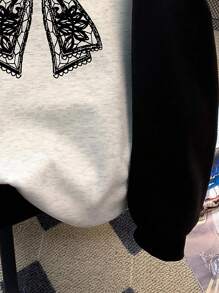 SHEIN Women's Casual Bow Print Contrast Color Sweatshirt, Popular For Autumn/Winter Fall Cloth For Women - Multicolor - View 4