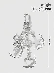 ROMWE Kawaii 1 件 Y2K 极简主义高端银蝴蝶仿珍珠镂空心形星形编织蝴蝶结 DIY 钥匙扣包饰，适合女士/女孩日常佩戴，节日礼物 - 銀白色 - 查看 8