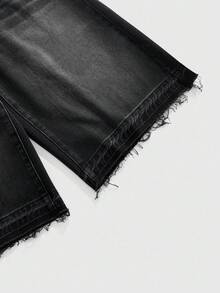 ROMWE MEN Casual 男士休闲水洗宽松牛仔短裤 - 黑色 - 查看 3