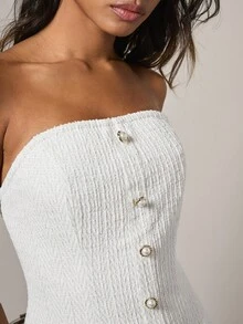 COSMINA 女式纯色紧身胸衣前扣纹理迷你连衣裙 - 白色 - 查看 7