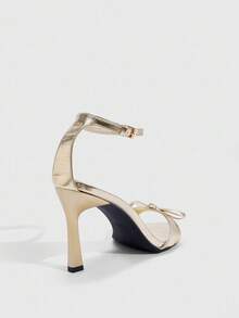 CUCCOO SZL Sandal Hak Tinggi Bertali Pergelangan Kaki dengan Hiasan Pita Elegan untuk Wanita - Emas - View 4
