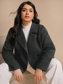 Elaquor Áo khoác blazer ngắn màu xanh navy rộng rãi cỡ lớn dành cho nữ, mùa đông - Màu xám đen - Xem 5