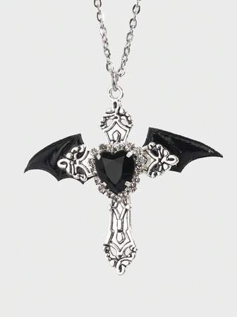 Goth Gothic Skull, Bat, Snake, Sword Piercing Heart Pendant Necklace
