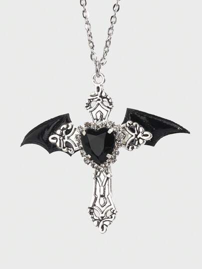 Gothic Skull, Bat, Snake, Sword Piercing Heart Pendant Necklace
