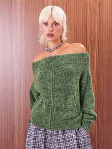 COUREZ Bardot 拉链针织套头衫 /Y2K 秋季女装 秋季服装 可爱上衣 外出上衣 冬季服装 - 綠色 - 查看 6