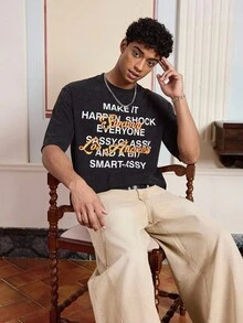 SWAVVY 男士印花圆领短袖T恤 - 黑色 - 查看 4