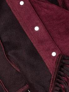 SHEIN MOD Áo khoác thường ngày tua rua bằng da lộn không tay màu trơn cỡ lớn dành cho nữ, trang phục nghỉ dưỡng, mùa thu, nữ, lễ hội Rave, hòa nhạc, thập niên 70, cổ điển, phục hưng, áo khoác mùa thu, áo vest tua rua kiểu Tây - Màu Đỏ Sâu - Xem 5