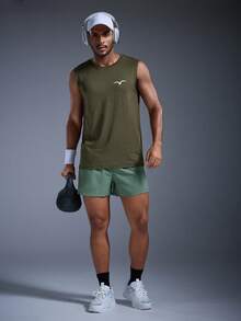 DRIFTMERE Men's Summer Seagull Print Casual Sleeveless Tank Top - Army Green - View 3