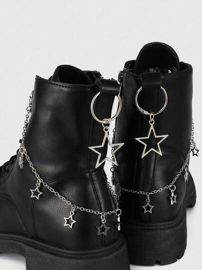 Grunge Punk 4 pièces Décorations de chaussures à chaîne style punk pentagramme, chaîne d'étoile pour bottes et chaussures d'automne/hiver