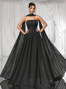 Coutiva Formal Evening Gown (Heavily Embellished) - Black - View 6