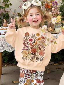 SHEIN 压花运动衫、波西米亚风野花、复古、植物运动衫、复古植物运动衫、柔和花卉自然运动衫、花园爱好者礼物、年轻女孩休闲简约宽松圆领日常舒适厚针织运动衫，适合秋冬季