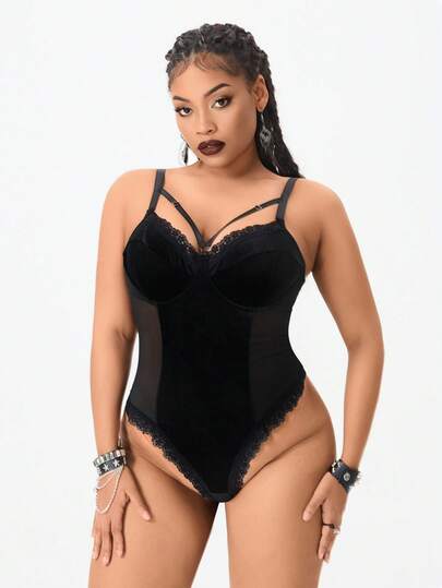 Goth Mono de terciopelo sexy de talla grande con estilo gótico