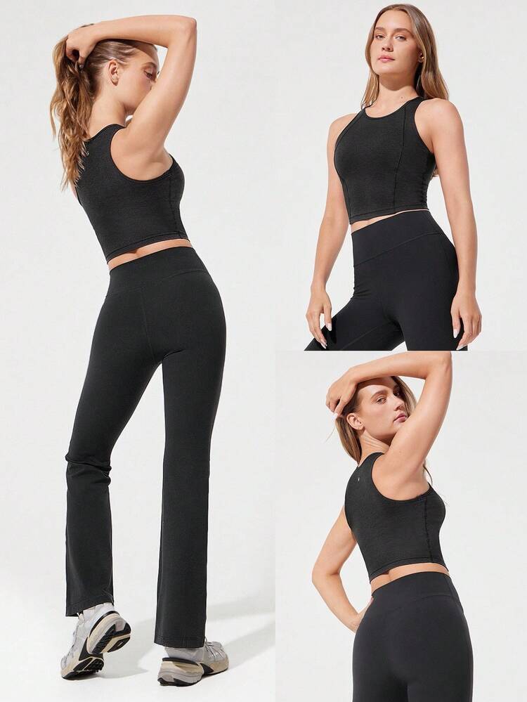 Débardeur court à coutures flatteuses en velours doux, idéal pour le yoga, le Pilates, et le port quotidien décontracté