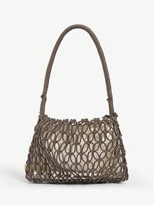 SHEIN SXY 女士、女式单肩包、流浪包、钩针包、亚克力彩色石珠、时尚、优雅、简约、个性化、多功能、适合海滩、度假、节日、夏季、海边、日常、下午茶、海滩派对 - 咖啡 - 查看 4