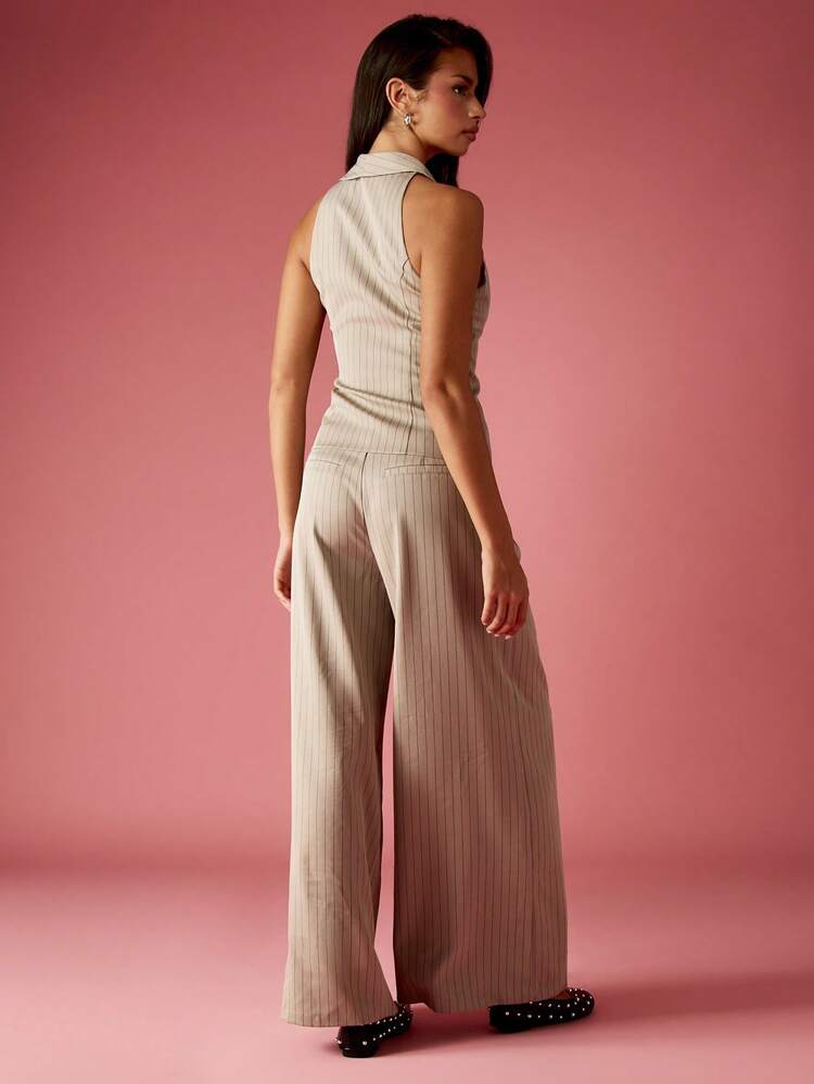 MISSGUIDED Pinstripe Wide Leg Palazzo Pants High Waisted Business Professional Work Wear Office Trousers Wide Leg Career Elegant Contemporary Classic