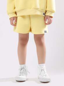 SUMWON Oversized Two Piece Fun Day Co-Ord Set Sweatshirt And Shorts With Bright Message Design Casual Kids Outfit Spring Summer Playdate Outfit Fall Winter Vacation - Yellow - View 4