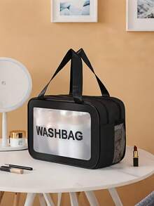 1/3 件防水盥洗包、化妆包、大号透明化妆包、化妆品收纳包、PVC 加厚洗漱包，适用于旅行和浴室收纳、护肤品收纳袋便携式旅行包、大容量（白色） - 黑色. - 查看 5