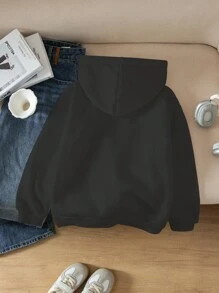 Leopard Print Butterfly Applique Hoodie Sweatshirt, Casual For Teen Girls - Black - View 3