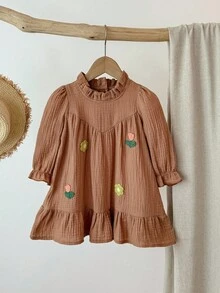 Blossori Baby Mädchen Französisch elegantes Rüschenkleid mit Langarm