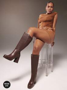 SHUZIA Giày bốt cao đến đầu gối gót vuông rộng, thời trang và thoải mái dành cho nữ, thích hợp cho Giáng sinh và Ngày Valentine. Phù hợp với mọi dáng người. - màu nâu - Xem 6