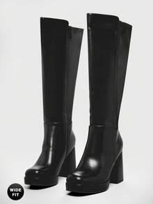 SHUZIA 女士时尚舒适宽筒粗跟及膝靴