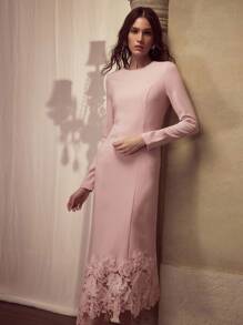 MOTF PREMIUM CONTRAST LACE ASYMMETRICAL HEM DRESS - Pink - View 5
