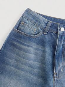 SHEIN MOD 女式前扣口袋休闲宽松蓝色牛仔裤