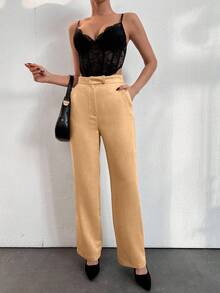 EURMUSE Pantalon De Costume Taille Haute Droit - Nude - Voir 1