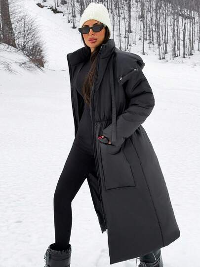 EURMUSE Women's Puffer Hooded Versatile Padded Coat, Winter Women Clothes, Padded Coat Women, Casual Long Padded Coat Long Puffer Coat Women Long Winter Coat Women Long Winter Coat For Women Womens Winter Jacket Cold Weather Outerwear Long Hooded Coat Long Coats For Women Long Jacket For Women Cold Weather Clothes Women Outerwear Women