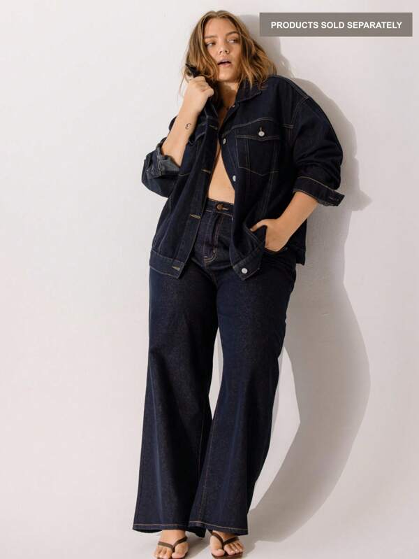 Aralina Jeans de pierna de barril de índigo de curva casual talla grande