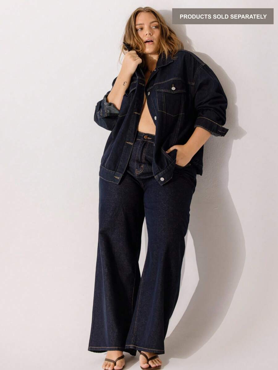 Aralina Plus Casual Curve 靛蓝筒形牛仔裤