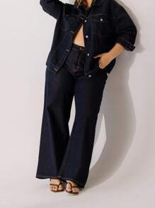 Aralina Plus Casual Curve 靛蓝筒形牛仔裤