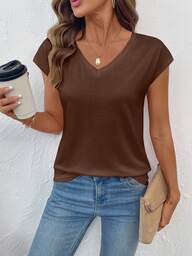 EMERY ROSE Casual effen V-hals T-shirt voor dames, zomer