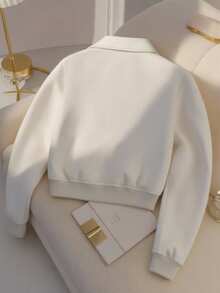 Franclia 女士时尚优雅拉链口袋夹克 - 白色 - 查看 2