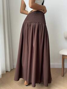 SHEIN EZwear Women's Fall Casual Coffee-Brown Knotted Waistband Skirt - Coffee Brown - View 2