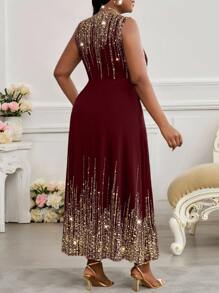 SHEIN Lady 2025 New Spring And Summer Burgundy Formal Dress For Women Legant Party Wedding Cocktail Part Concert/Music Festival Concert/Music Festival Knitted Round Neck Scoop Neck Flared Long Sleeveless Plus Size Dresses Burgundy Dress Wedding Guest Dress For Women Party Dress Elegant Party Dress Halloween Costumes - Burgundy - View 2