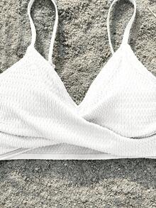 SHEIN Bộ đồ bơi hai dây dệt kim trơn màu cho bé gái tuổi mới lớn, mùa xuân/hè - trắng - Xem 5