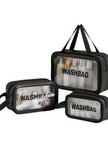 1/3 件防水盥洗包、化妆包、大号透明化妆包、化妆品收纳包、PVC 加厚洗漱包，适用于旅行和浴室收纳、护肤品收纳袋便携式旅行包、大容量（白色） - 黑色. - 查看 7