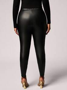 SHEIN Tall CURVE Plus Size Fashionable Metallic High Waist Leggings, Suitable For Autumn/Winter - Black - View 2